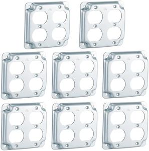 Copkim 8 Pcs 4 x 4 Inch Metal Receptacle Electrical Box Cover Square Exposed Work Cover Receptacle Cover Outlet Box Cover for 4 Inch Electrical Box (2 Duplex)