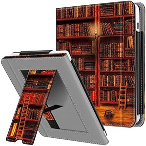 Fintie Stand Case for 7" Kobo Libra Colour (2024) / Kobo Libra 2 (2021) eReader - Premium PU Leather Stand Cover Auto Sleep/Wake with Card Slot and Hand Strap, Library