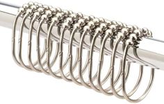 2LB Depot Wide Shower Curtain Rings/Hooks Set, Decorative Brushed Satin Nickel Finish, Easy Glide Rollers, 100% Rustproof Stainless Steel, Set of 12 Rings for Shower Rods