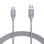 Amazon Basics Double Braided Nylon USB Type-C to Type-A 2.0 Male Charger Cable | 10 feet, Dark Grey