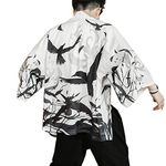 Seidarise Men's Haori Jacket Kimono Cardigan Yukata Noragi Happi Coat, 1-c-white, XX-Large