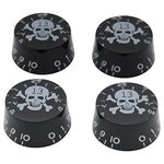 Musiclily Basic Metric Guitar Speed Knobs Tone Volume Control Knobs for Epiphone Les Paul SG Import Electric Guitar, Black with White Skull Logo (Set of 4)