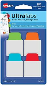 Avery Mini Ultra Tabs, 1" x 1.5", 2-Side Writable, Red/Blue/Orange, 80 Repositionable Tabs (74763)