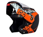 Vega Crux Dx Camouflage ISI Certified Smooth Matt Finish Flip-Up Helmet for Men and Women with Clear Visor(Dull Black Orange, Size:M)