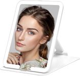 Auxmir Rechargeable Makeup Mirror, Portable LED Lighted Travel Mirror, Rotating Beasuty Mirror with 3 Color Light, Dimmable Brightness, Foldable Tabletop Cosmetic Mirror for Home, Travel