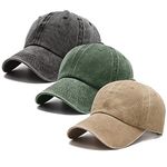 3 Pack Washed Plain Vintage Baseball Cap Cotton Adjustable Twill Bulk Low Profile Classic Dad Hat for Men/Women, Dark Green+black+khaki, Medium-Large