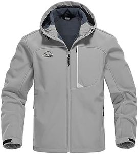 Rdruko Men's Outdoor Softshell Jacket Full Zip Fleece Waterproof Hiking Climbing Hooded Jacket, Light Gray, Medium