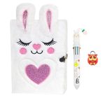 Plush Diary, Girl's Diary with Lock, Cute Bunny Notebook Set with Lock and Bunny Pen, Plush Book does not Shed hair, School Gift for Girls, Birthday Gift A5