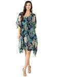 Masalli Fashion Women's Chiffon Kaftan Midi Casual Dress (X-Large, Dark Green)