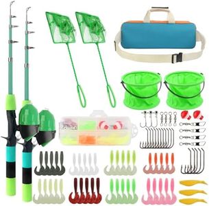Kids Fishing Rod Reel Combo 4.92FT 2PCS Telescopic Kids Fishing Pole Spincast Reel with Accessories Ultralight Fishing Tackle Starter Kit Kids Fishing Pole for Boys Girls Toddlers (2pack-Green)