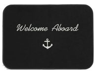 Cape Hatteras Marine Welcome Aboard Boat Mat Black with Anchor (Black with Silver Embroidery)