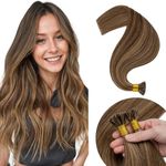 I Tip Hair Extensions 100 Strands Pre Bonded Stick Tip Keratin Real Remy Human Hair Extension Straight - #4/27 Medium Brown Mix Dark Blonde - 16 inches