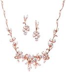 Mariell Elegant Cubic Zirconia Crystal Floral Vine Rose Gold Necklace and Earrings Set, Blush Gold CZ Jewelry Set for Weddings, Brides & Formals, Metal Gemstone, Cubic Zirconia