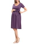 SUNNYBUY Women's Maternity Dress Casual Maternity Swing Dress Pregnancy Clothes Knee Length with Belt, Purple Sage, Large