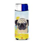 Caroline's Treasures Fawn Pug Summer Beach Michelob Ultra Koozies for Slim cans BB2130MUK, Fabric, Multicolor