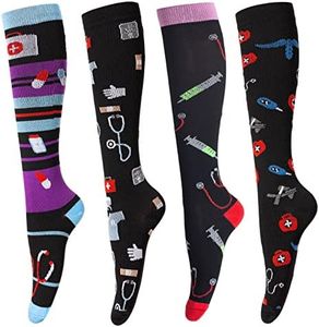 Compression Socks for Women & Men Medical Circulation 15-25 mmHg,Best for Nurses,Youth,Nursing,Running,Travel(4 Pairs)