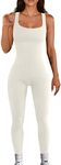 OQQ Women's Yoga Ribbed One Piece Tank Tops Rompers Sleeveless Exercise Jumpsuits, Beige3, Large OQ132