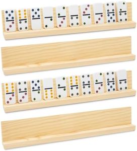 Juvale 4 Pack Domino Holder 13 inches, Wooden Dominoes Racks Trays Stand for Domino Table, Mexican Train, Chicken Foot, Mahjong Game