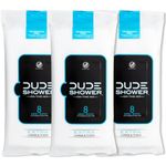 DUDE Shower Body Wipes Unscented Naturally Soothing Aloe and Hypoallergenic, Portable Travel-Sized Individual Cleansing Cloths for Men, 8 Count (Pack of 3)