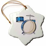 3dRose "Drum Set Simple Three Piece Blue" Snowflake Ornament, Multi-Colour, 3-Inch