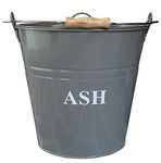 Large Fireside Ash Bucket with Lid in French Grey, 32cm High, 12 Litre Capacity