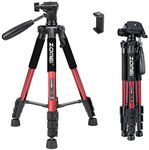 BONFOTO Q111 55" Flexible Lightweight Travel Camera Tripod 4S Stand with 1/4 Mount 3-Way Pan Head and Phone Holder Mount for Smartphones and DSLR Eos Canon Nikon Sony Samsung(Red)