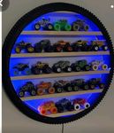 Wooden wall hanging lighting tyre for home decor showpiece item kids toys stand wall decor living room bolgony office decor display stand kids birthday gift 24 inch (with out toys)