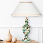 CREATIVE GALLERY Ceremic Look Trophy Side Table Lamp 52cm Height with Lampshade for Bedside Stylish, Living Room, Home Decoration, Hotel, (Off White Printed, White)