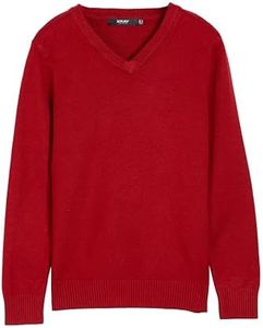 X RAY Boys V-Neck Sweater - Soft Slim Fit Middleweight Pullover Sweaters for Kids, Jester Red, Small