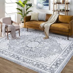 LuxFocus Classic Indoor Tradition Rug, Dirt-Repellent Non-Slip Washable Outdoor Rug Short Pile With Oriental Design Large Rug For Dining Room Bedroom Living Room Kitchen 160 X 230 cm Retro Grau