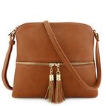 DELUXITY Lightweight Medium Crossbody Bag with Tassel, Tan, One Size