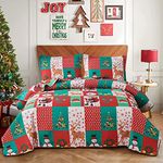 Red Green White Christmas Santa Quilts Twin Size Xmas Reindeer Snowmen Bedding Christmas Tree Bells Xmas Bedspread New Year Coverlet