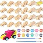 Lenwen 24 Pcs Wood DIY Car Toys for