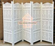 Home & Goods International Wooden Room Partition - Foldable Screen Separator for Living Room, Bedroom, Office, Restaurant || (Regular) White (5 Panel)