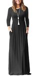 GRECERELLE Women's Casual Maxi Dress Long Sleeve Long Dresses with Pockets and Sleeves for Ladies (Black, XL)