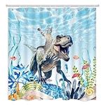 BBIOKD Funny Cat Ride Dinosaur Shower Curtain Ocean Animals Cool Cats Pet Lovely Nautical Underwater World Tropical Marine Life Boys Girls Polyester Fabric Curtains Bathroom Set Hooks 70x70 Inch