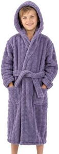 JiAmy Boys Girls Soft Fleece Robes, Boys Girls Hooded Towel Plush Robe Super Absorbent Quick-Dry Kids Bathrobe for Bath & Pool Dark Purple 4-6 Years