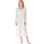 Keyocean Nightgowns for Women, Soft 100% Cotton Knit Nightgowns, Comfy Long-Sleeve Ladies Sleepwear Gown for Mom, Cream, Small