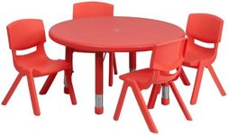 Flash Furniture Emmy 33'' Round Red Plastic Height Adjustable Activity Table Set with 4 Chairs