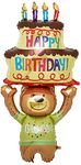 Teddy Bear & Cake Shaped 60" Birthday Party Mylar Foil Balloon- Celebrate