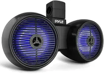 Pyle Dual Bluetooth Off-Road Speakers - 8” 300W 2-Way Marine Waterproof Wakeboard Tower Sound System w/LED Light, Full Range Outdoor Stereo Speaker for Car ATV Jeep Boat, Includes Brackets (Black)