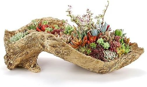 Pumtus Artificial Driftwood Planter, Sculpture Resin Succulent Flower Pot, Creative Imitation Wood Stump Log Bonsai Plant Pot, Rustic Cactus Container with Drainage Hole for Garden, Indoor, Outdoor