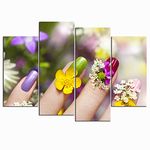 Nachic Wall 4 Piece Canvas Wall Art Fashion Woman Flower Nails Pictures Painting Beauty Salon Manicure Poster Canvas Print with Wooden Frame for Hands Spa Bathroom Ladies Makeup Dressing Room Decor