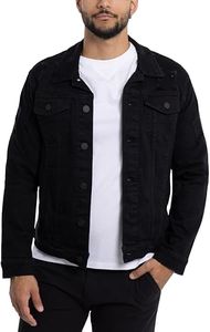 X RAY Mens Denim Jacket, Washed Ripped Distressed Flex Stretch Casual Trucker Biker Jeans Jacket for Men, Black - Ripped, Small
