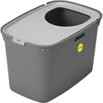 CAT CENTRE Large Top Entry Cat Litter Tray Extra Deep XL High Sided Covered Dog-Proof Toilet Box Pan Loo Kitten Cats Grey Base + Light Grey Lid Toddler-Proof Multi-Pet Households Rounded