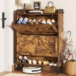 HOMEFORT Shoe Storage Cabinet for Entryway, Slim Shoe Organizer with Two Flip Drawers, Narrow Shoe Rack Cabinet with Wood Legs, Farmhouse Hidden Shoe Cabinet for Front Door Entrance,Rustic Brown