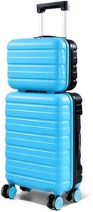 Lekebobor 20 Inch Carry On Luggage 22x14x9 Airline Approved, Hard Shell Suitcase with Cosmetic Case, Luggage Set with Wheels, TSA Lock, Blue