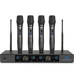 SGPRO Quad Handheld Wireless Microphones AA Batteries Powered 6 Hours Stamina, System for Professional Venue as Live House, Clubs, Stage, Cinema, Church, School & Home KTV