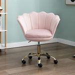 Wahson Velvet Home Office Chair Swivel Chair Height Adjustable Armless Task Chair with Gold Base,Desk Chair for Bedroom/Vanity (Light Pink, Velvet)