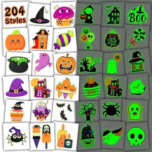 Leesgel Tatuajes Temporales Niños, 204 Hojas Individual luminosa Tatuajes Halloween Niños para Decoracion Halloween, Relleno Piñata Regalos Detalles Cumpleaños Niño Pegatinas Accesorios Halloween